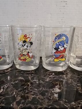 Disney Clear Glass Tumblers with Red Yellow Blue Mickey Prints